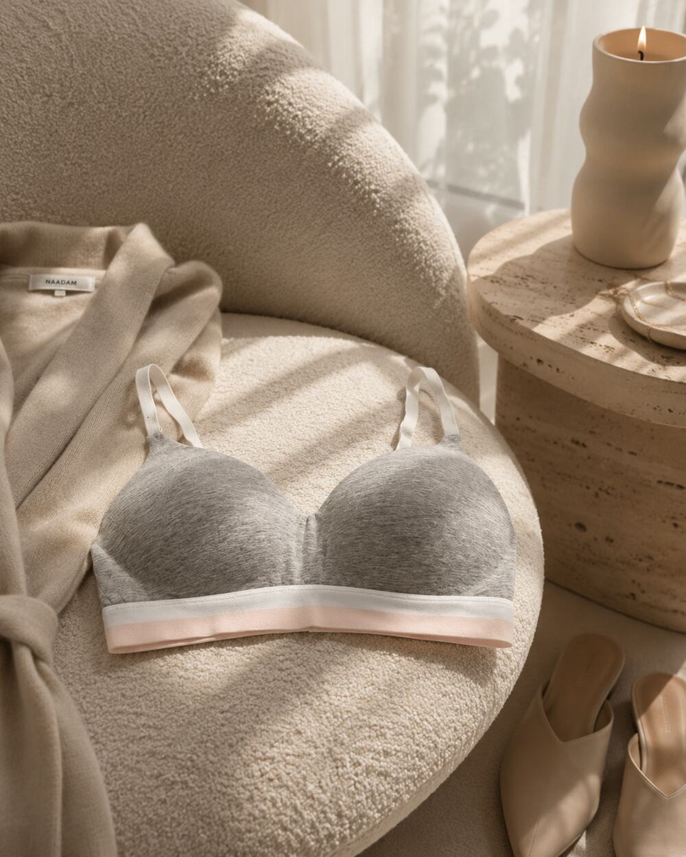 Hanes Gray Wireless T-Shirt Bra Lightly Lined Size Large